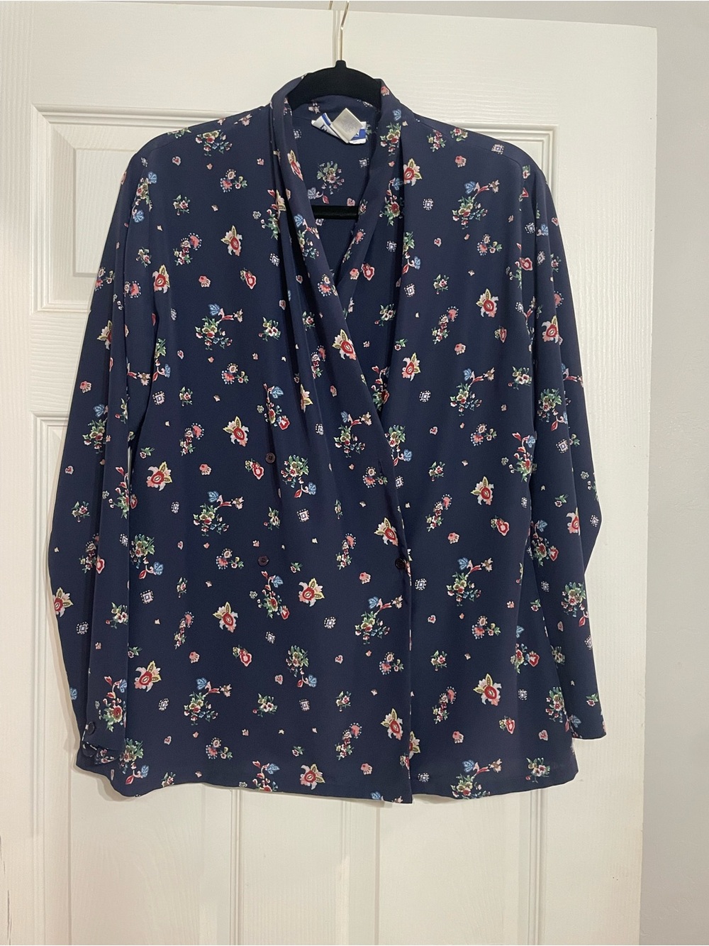 Y2K Pendleton Classic Navy Floral Blouse Women’s size 10